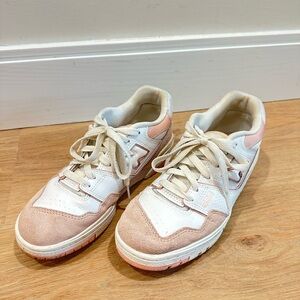 New Balance Women's White & Pink Suede Leather Sneakers